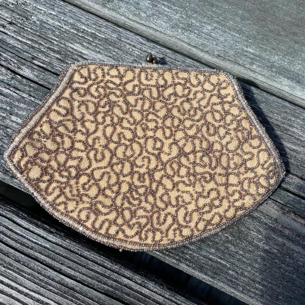 Antique Small Beaded Handbag Small & Mirror Belgi… - image 2